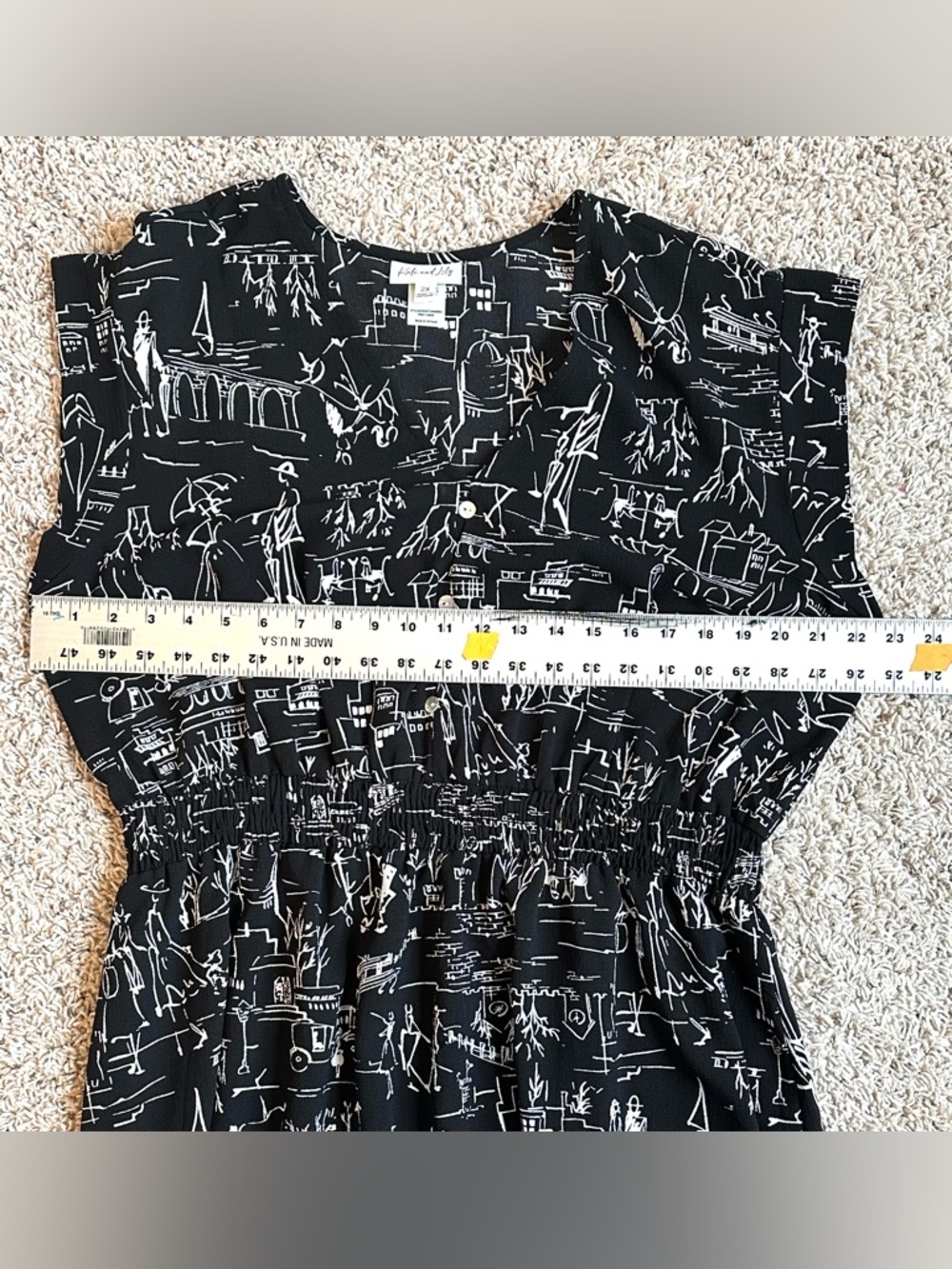 Kate & Lily Black/White Venice Paris Print Flowy Comfy Travel Midi Dress Sz 2X - Picture 10 of 11